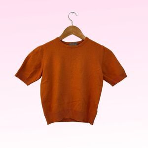 Genfins Women's Orange Short-Sleeve Wool Top